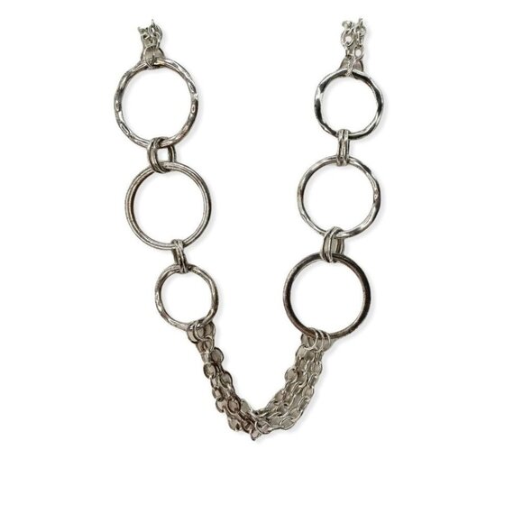 Vintage Silver-Tone Chain Link Necklace With Circular Accents Elegant Work - Picture 2 of 3